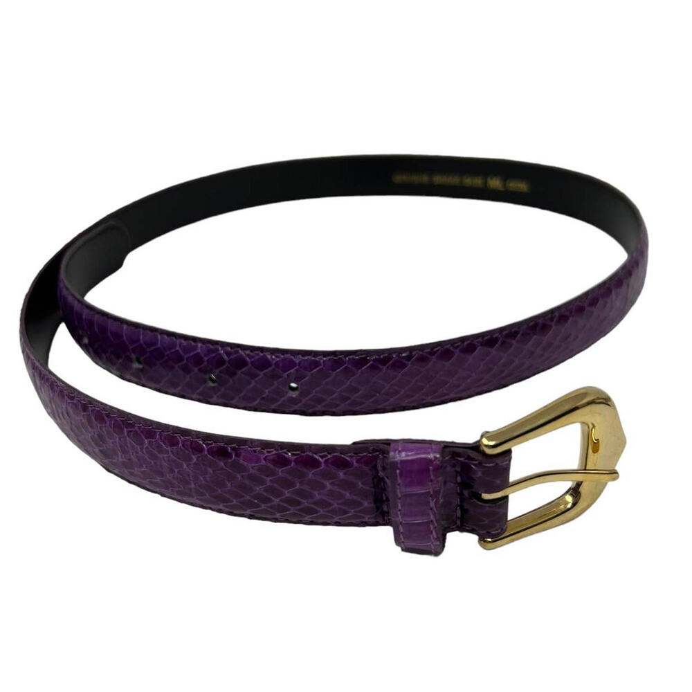 Woman's PURPLE Genuine Snake Skin Belt - Gold Buckle - Size ML - 7/8" Wide